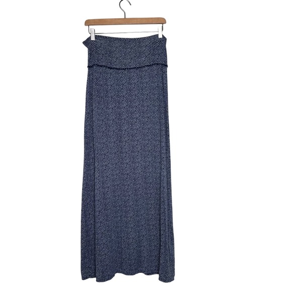 Max Studio Women's L Maxi Skirt Blue White Geometric Pattern Boho Cottagecore - Picture 1 of 5
